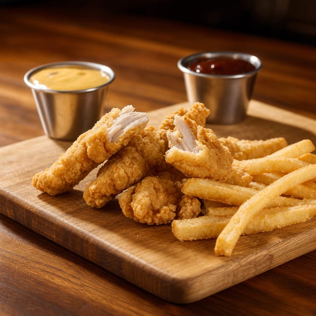 K - Chicken tenders and fries.