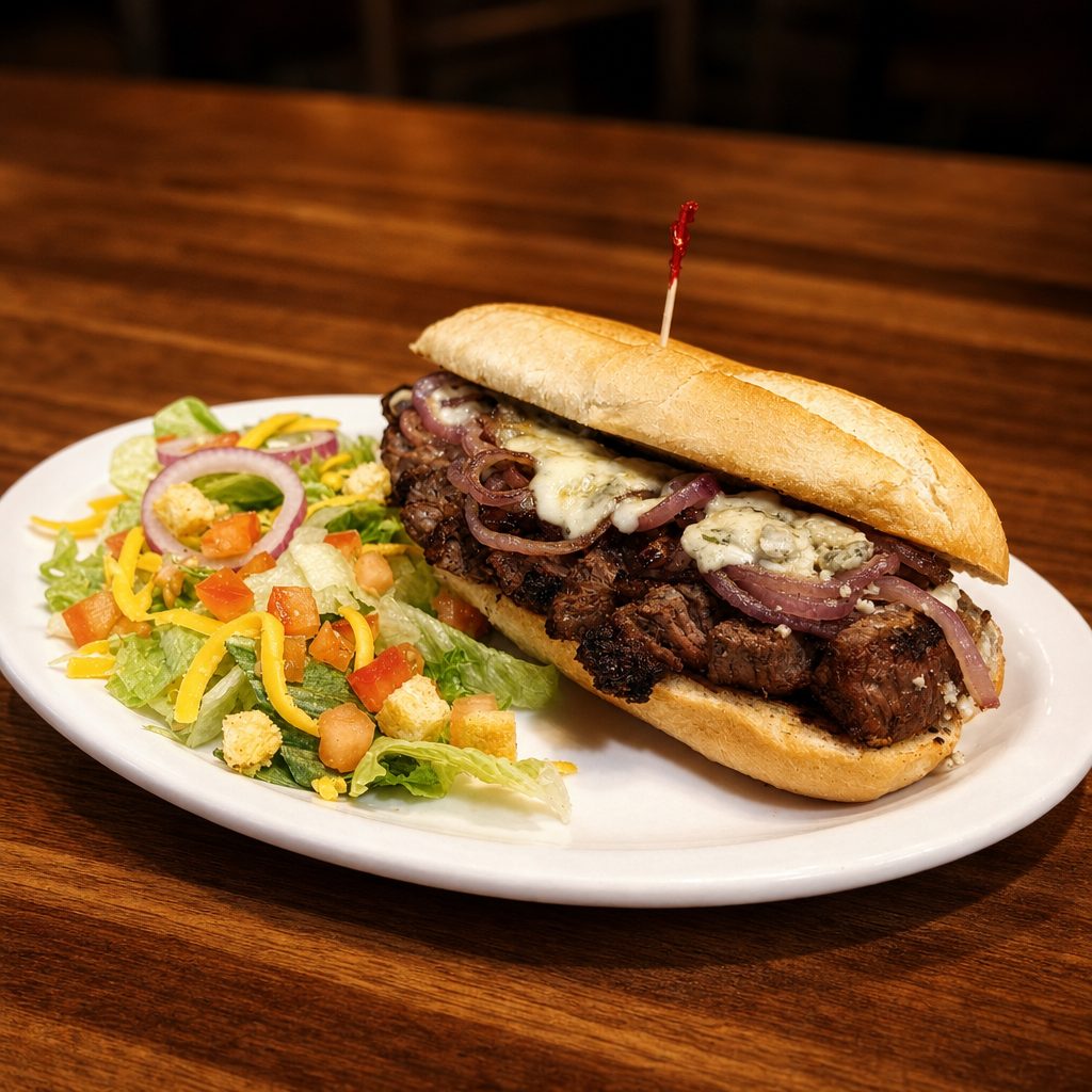 Steak sandwich.
