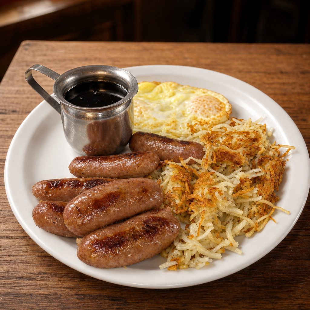 Chicken apple sausage & Eggs.