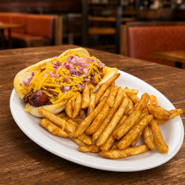 Chili cheese hot dog.