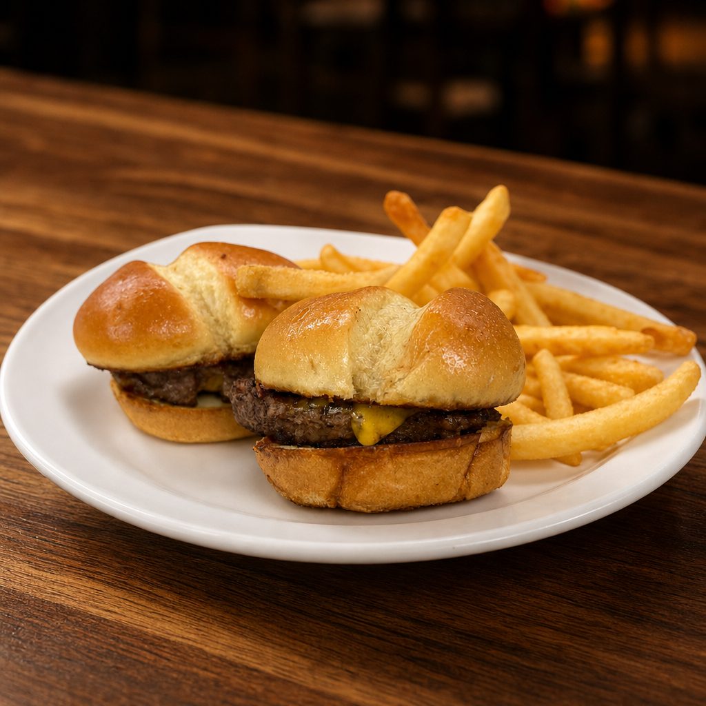 K - Hamburger sliders and fries.
