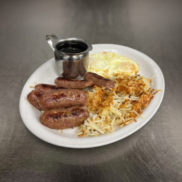 Chicken apple sausage & Eggs.