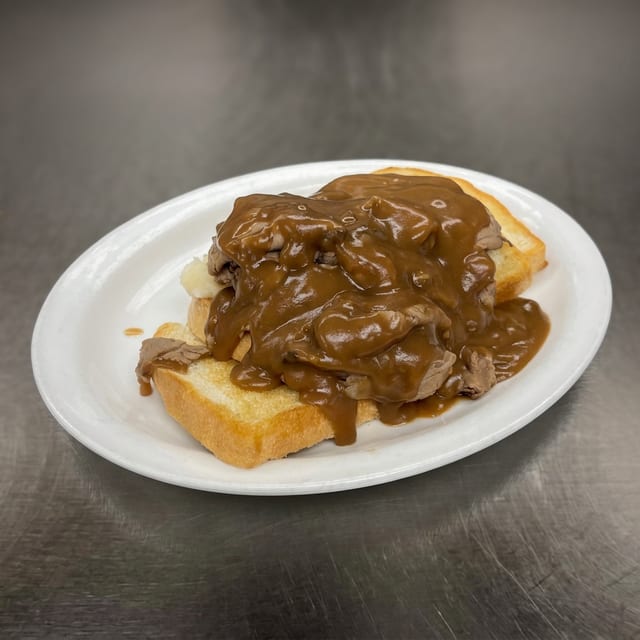Hot beef sandwich.