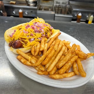 Chili cheese hot dog
